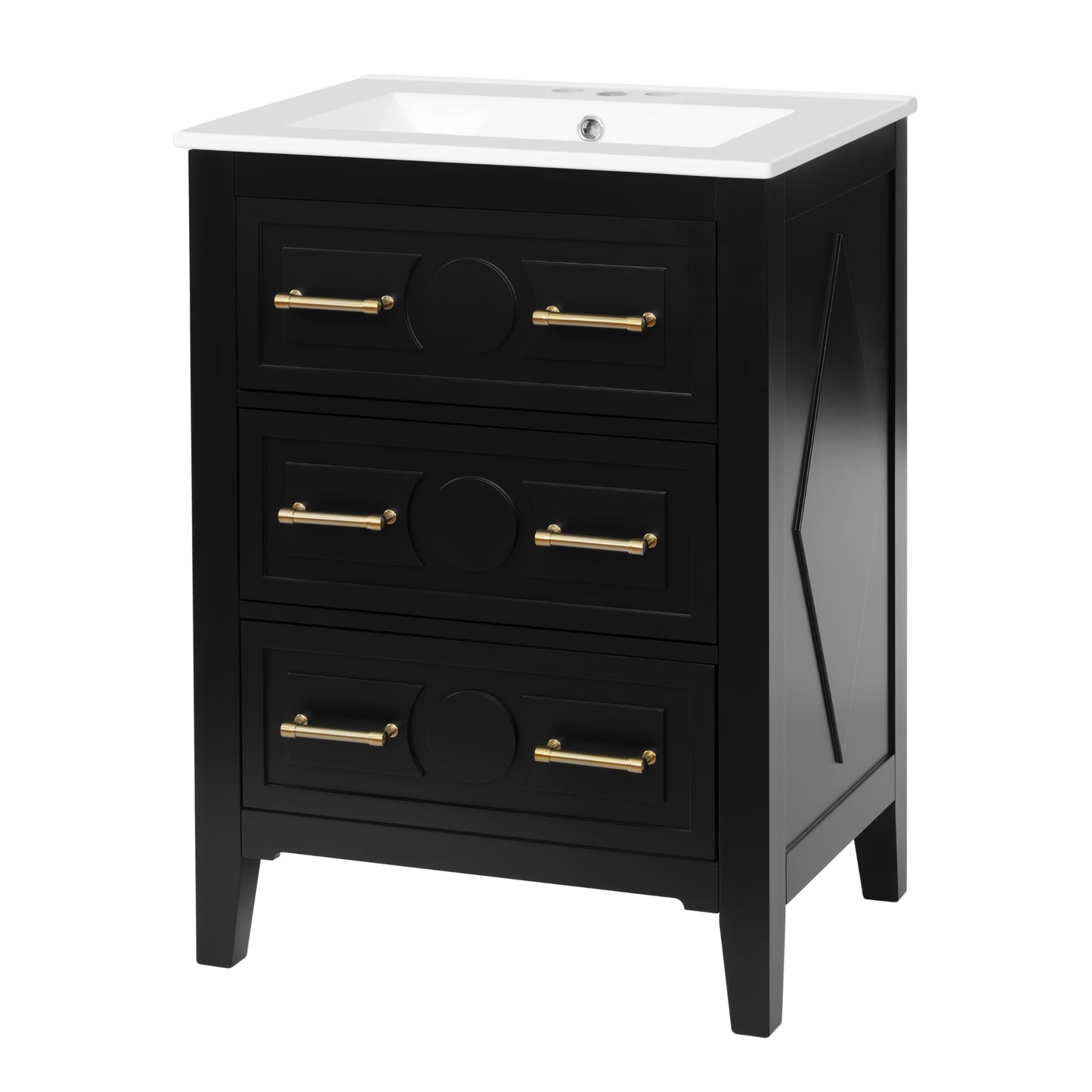 VanityFus 24-in Black Single Sink Bathroom Vanity with Ceramic Top Undermount