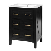 VanityFus 24-in Black Single Sink Bathroom Vanity with Ceramic Top Undermount
