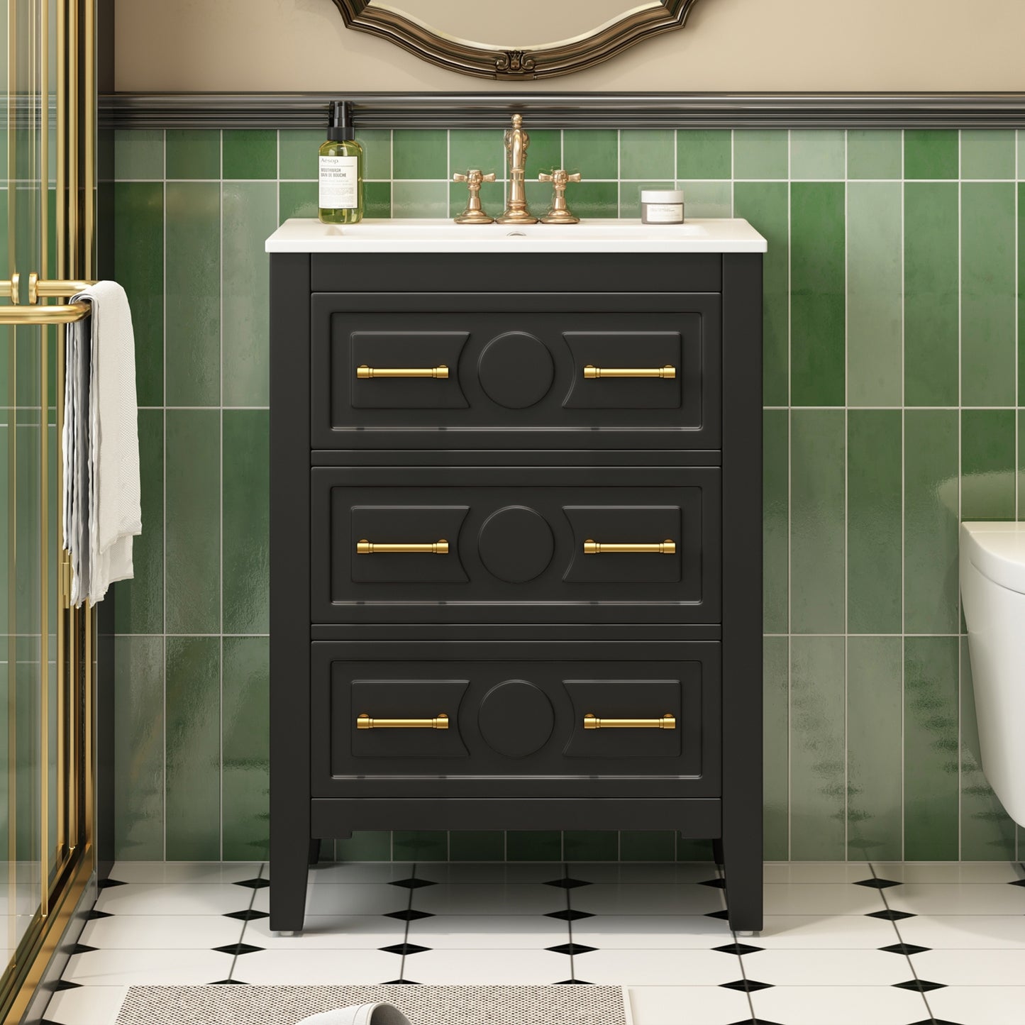 VanityFus 24-in Black Single Sink Bathroom Vanity with Ceramic Top Undermount