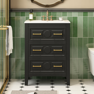 VanityFus 24-in Black Single Sink Bathroom Vanity with Ceramic Top Undermount