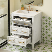 VanityFus 24-in White Single Sink Bathroom Vanity with Ceramic Top Undermount