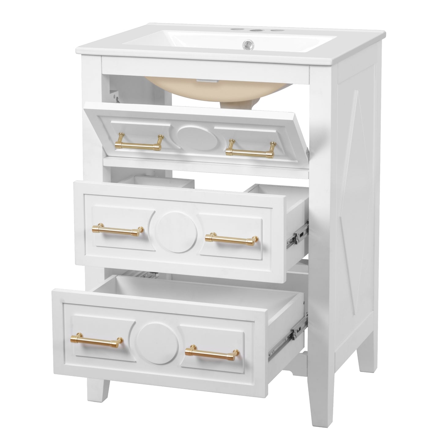 VanityFus 24-in White Single Sink Bathroom Vanity with Ceramic Top Undermount