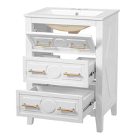VanityFus 24-in White Single Sink Bathroom Vanity with Ceramic Top Undermount