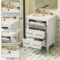 VanityFus 24-in White Single Sink Bathroom Vanity with Ceramic Top Undermount