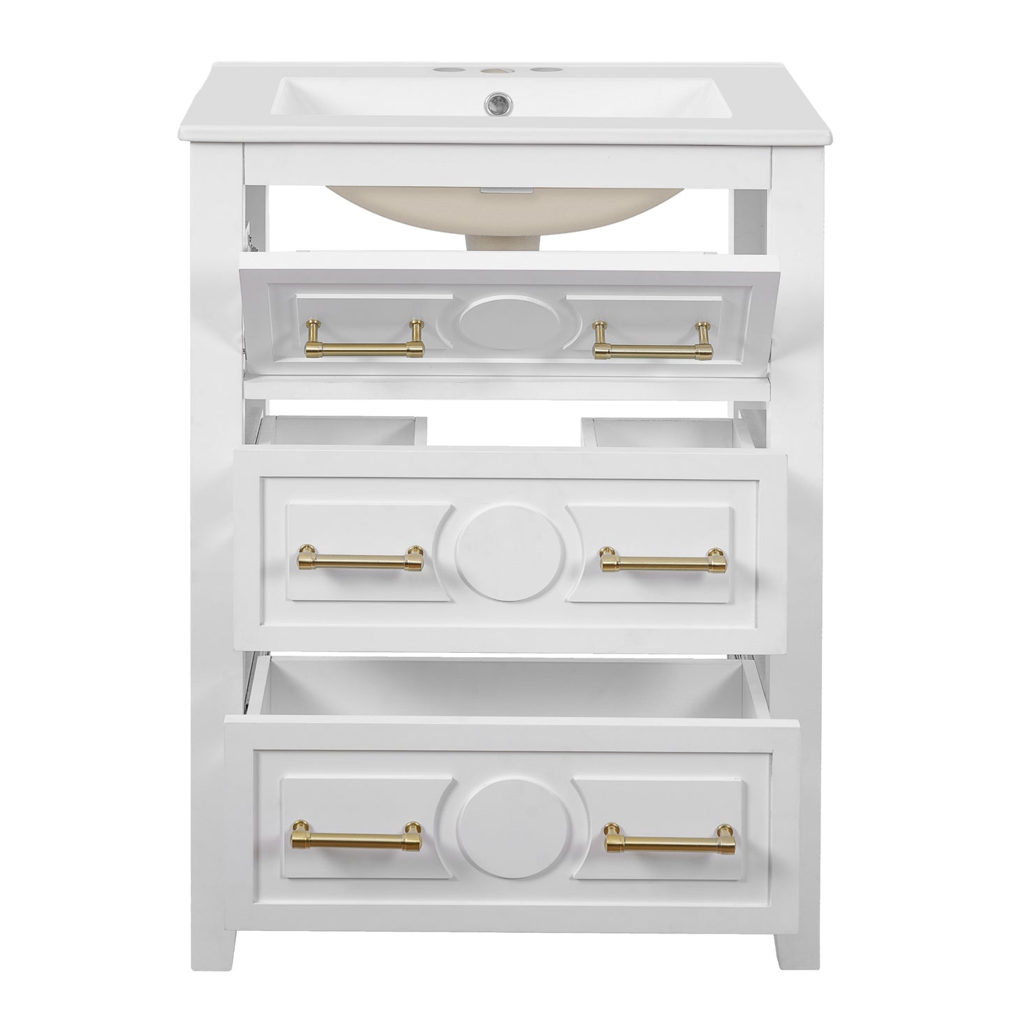 VanityFus 24-in White Single Sink Bathroom Vanity with Ceramic Top Undermount