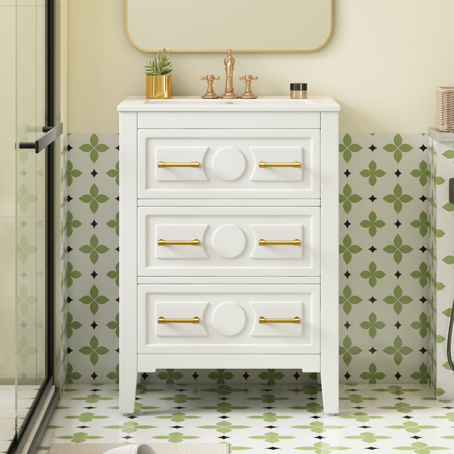 VanityFus 24-in White Single Sink Bathroom Vanity with Ceramic Top Undermount