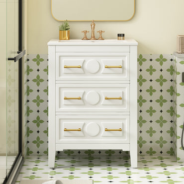 VanityFus 24-in White Single Sink Bathroom Vanity with Ceramic Top Undermount