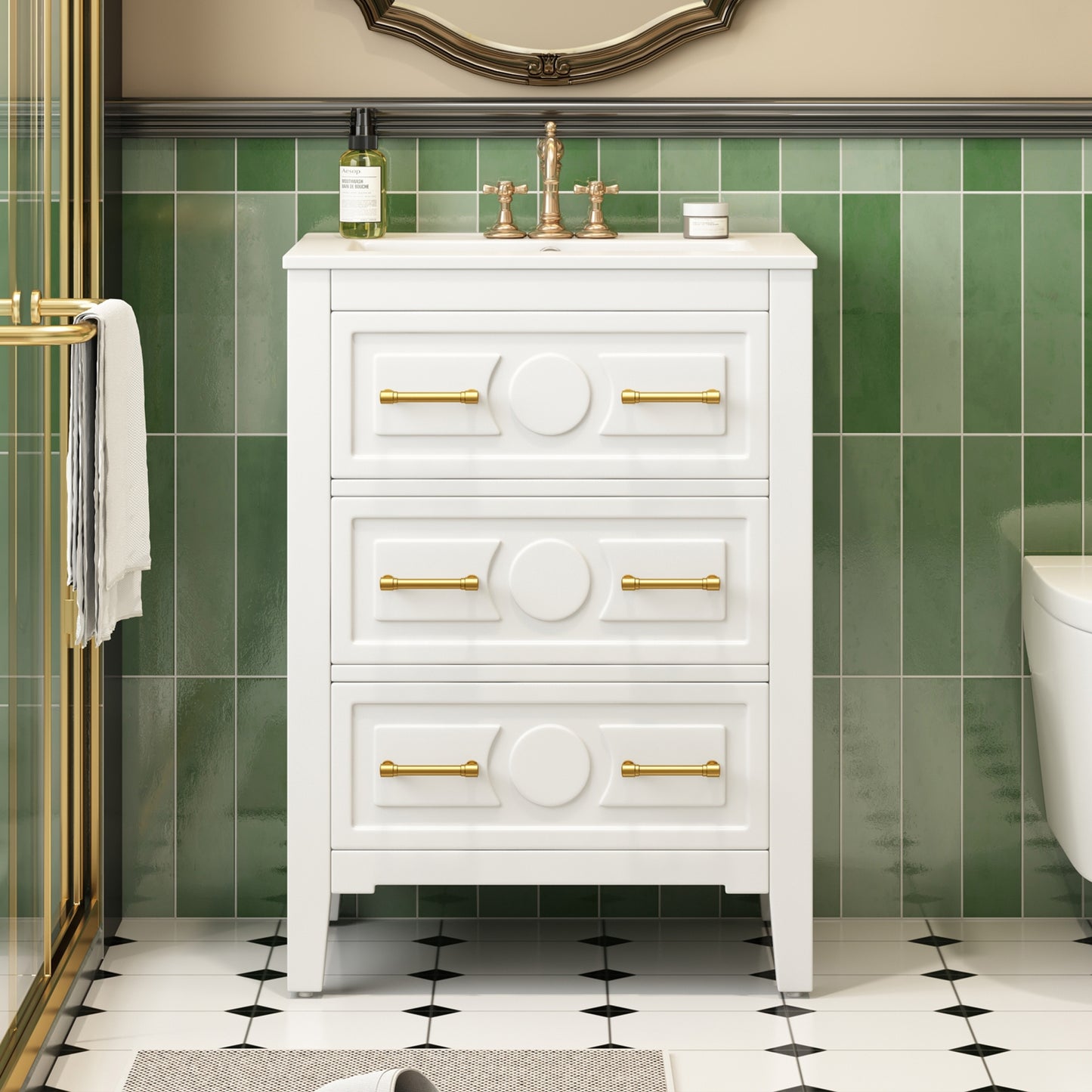VanityFus 24-in White Single Sink Bathroom Vanity with Ceramic Top Undermount