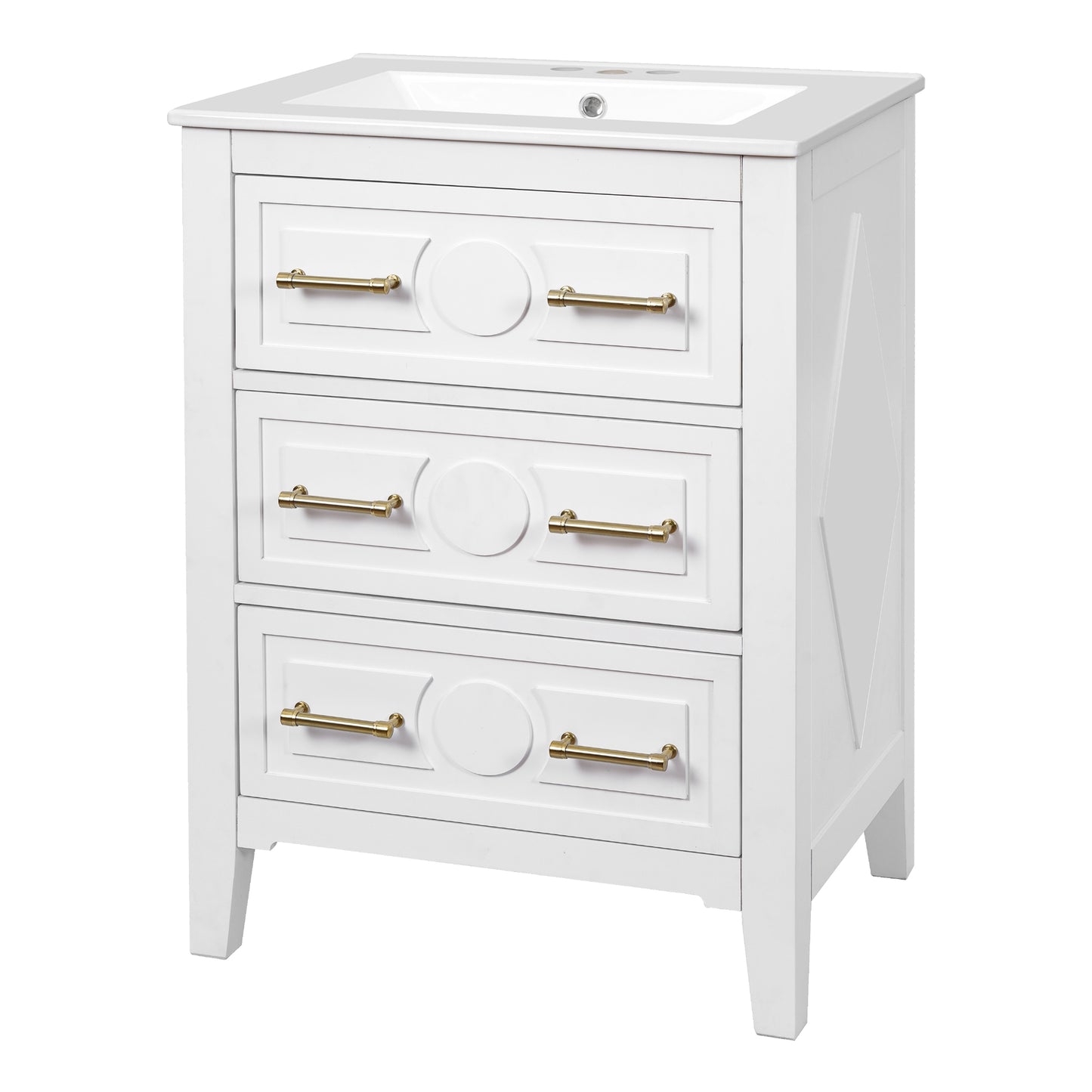 VanityFus 24-in White Single Sink Bathroom Vanity with Ceramic Top Undermount