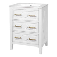 VanityFus 24-in White Single Sink Bathroom Vanity with Ceramic Top Undermount