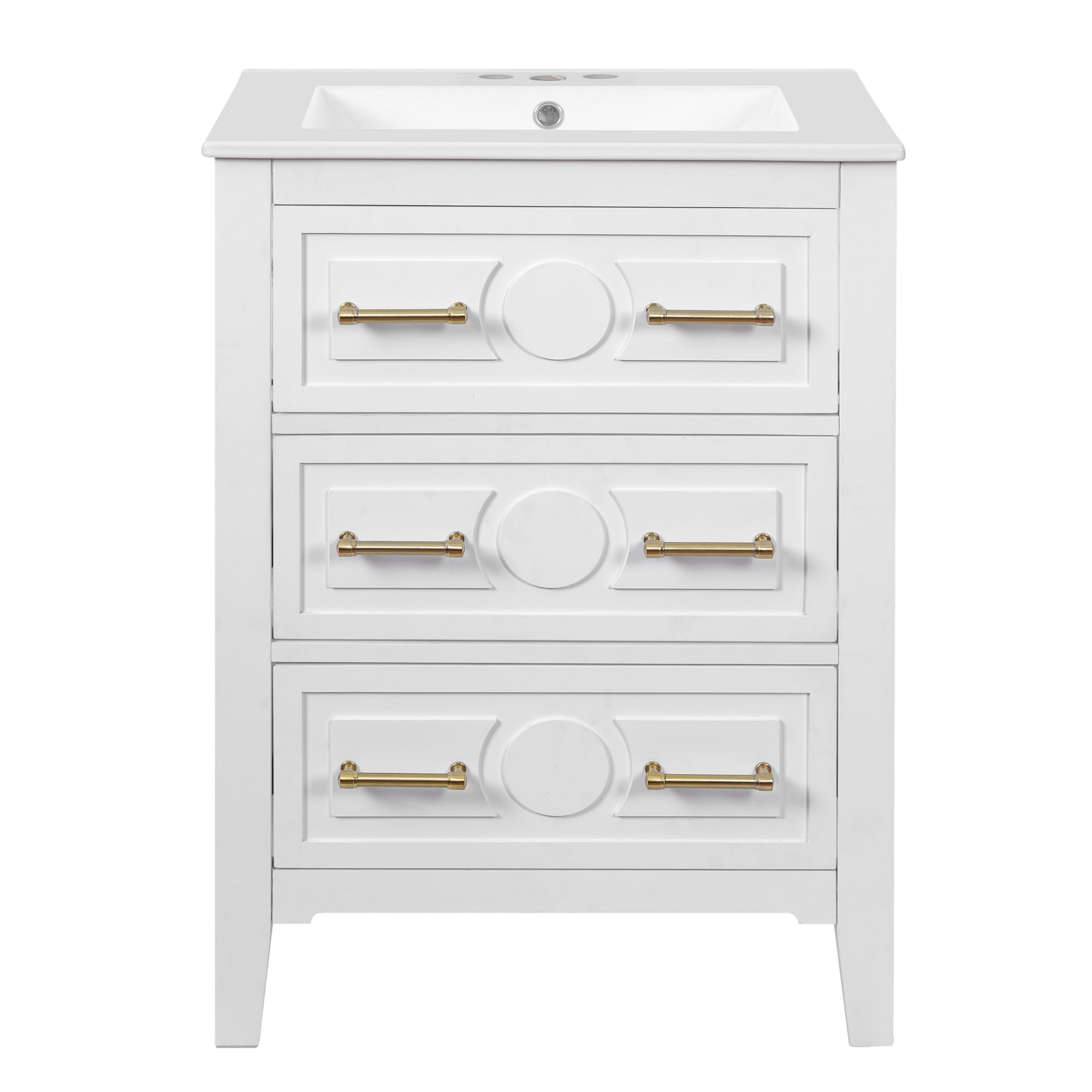 VanityFus 24-in White Single Sink Bathroom Vanity with Ceramic Top Undermount