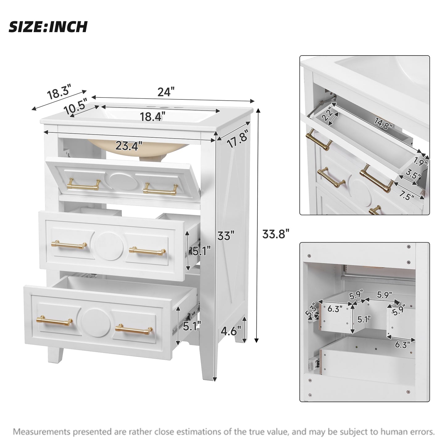 VanityFus 24-in White Single Sink Bathroom Vanity with Ceramic Top Undermount
