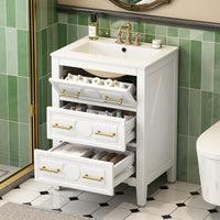 VanityFus 24-in White Single Sink Bathroom Vanity with Ceramic Top Undermount