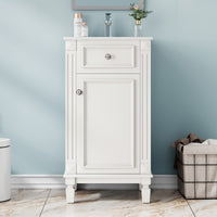 VanityFus 17.9-in White Single Sink Bathroom Vanity with Ceramic Top Undermount 1 Soft-Closing Door Adjustable Shelves