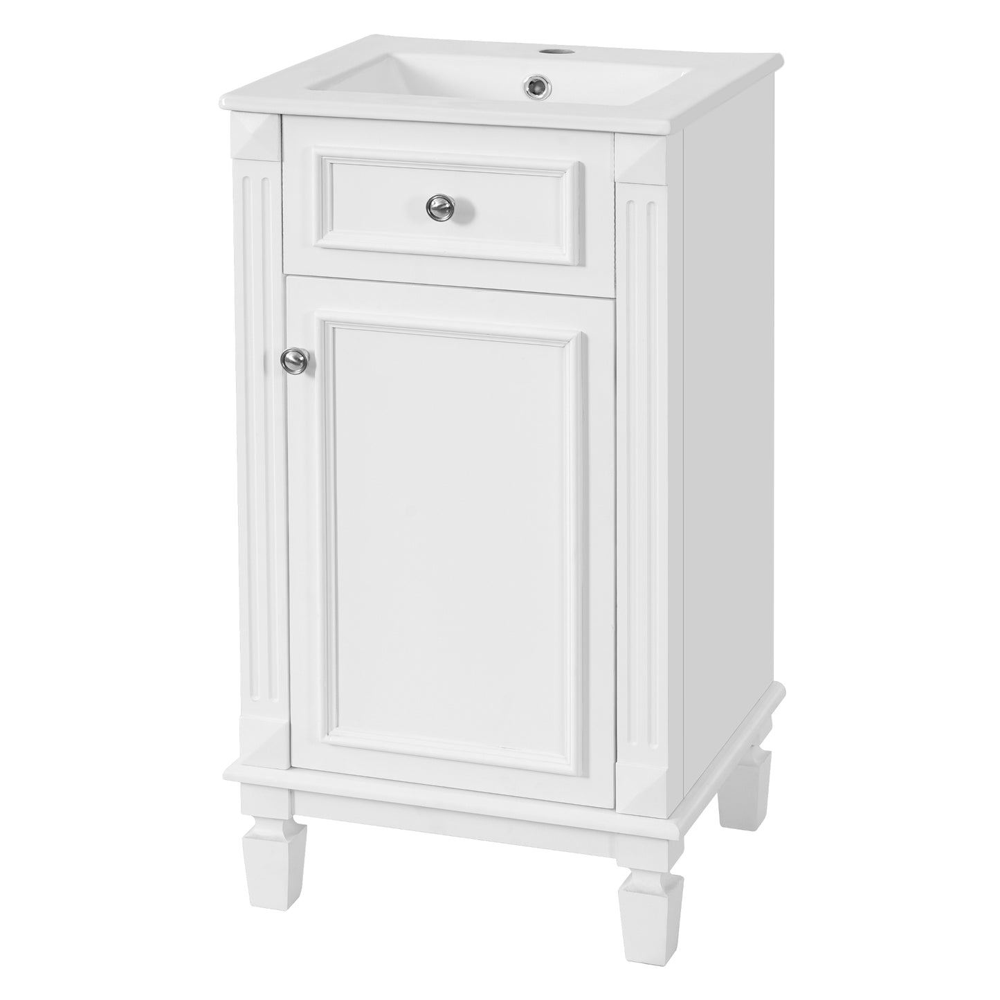 VanityFus 17.9-in White Single Sink Bathroom Vanity with Ceramic Top Undermount 1 Soft-Closing Door Adjustable Shelves