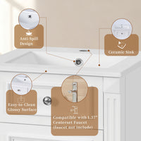 VanityFus 17.9-in White Single Sink Bathroom Vanity with Ceramic Top Undermount 1 Soft-Closing Door Adjustable Shelves