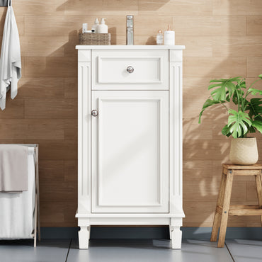 VanityFus 17.9-in White Single Sink Bathroom Vanity with Ceramic Top Undermount 1 Soft-Closing Door Adjustable Shelves