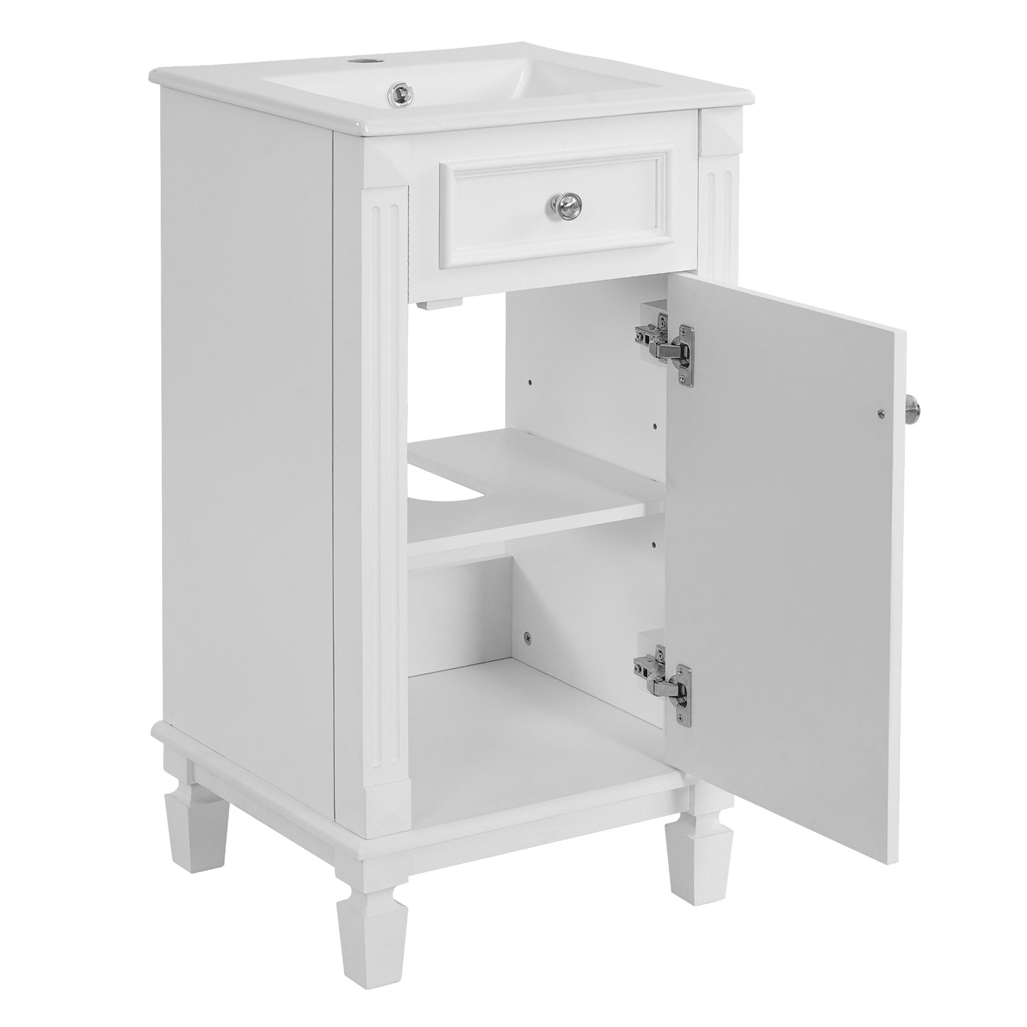 VanityFus 17.9-in White Single Sink Bathroom Vanity with Ceramic Top Undermount 1 Soft-Closing Door Adjustable Shelves
