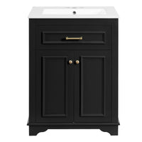 VanityFus 24-in Black Single Sink Bathroom Vanity with Ceramic Top Undermount 2 Soft-Closing Doors 1 Drawer Adjustable Shelves