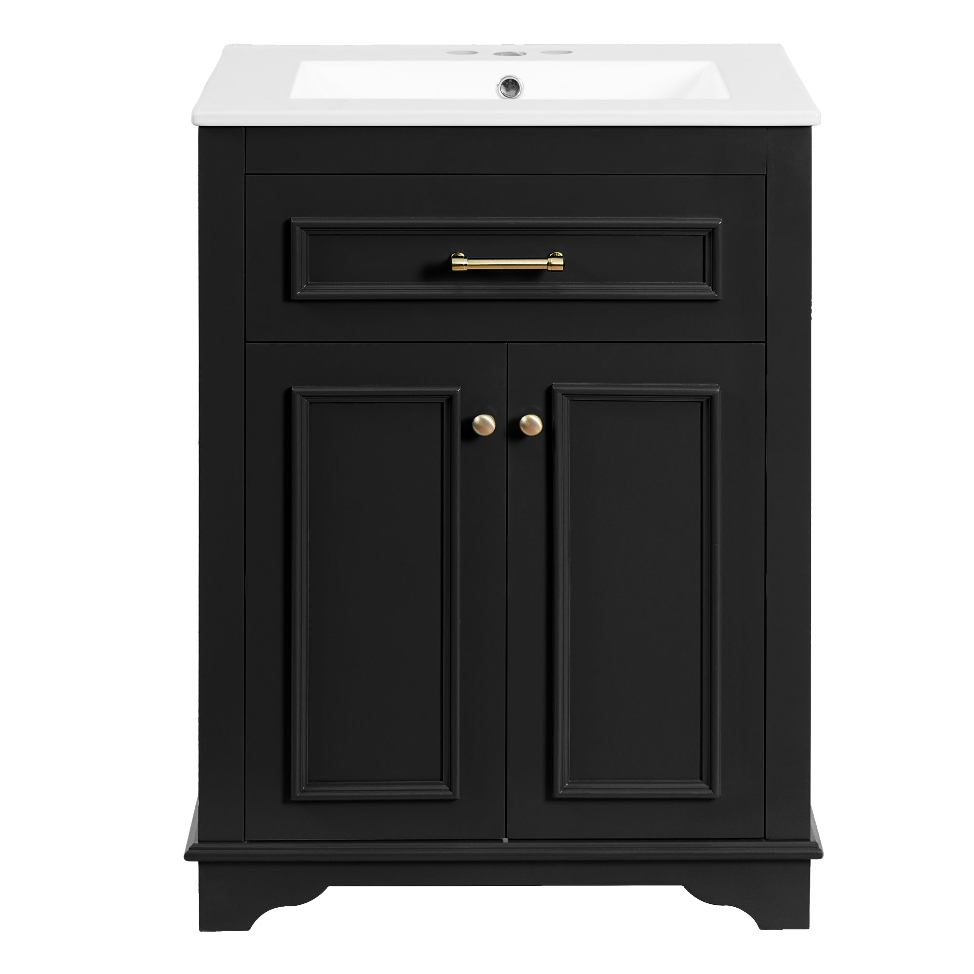 VanityFus 24-in Black Single Sink Bathroom Vanity with Ceramic Top Undermount 2 Soft-Closing Doors 1 Drawer Adjustable Shelves