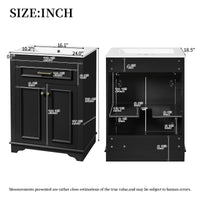 VanityFus 24-in Black Single Sink Bathroom Vanity with Ceramic Top Undermount 2 Soft-Closing Doors 1 Drawer Adjustable Shelves