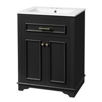 VanityFus 24-in Black Single Sink Bathroom Vanity with Ceramic Top Undermount 2 Soft-Closing Doors 1 Drawer Adjustable Shelves