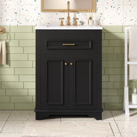 VanityFus 24-in Black Single Sink Bathroom Vanity with Ceramic Top Undermount 2 Soft-Closing Doors 1 Drawer Adjustable Shelves