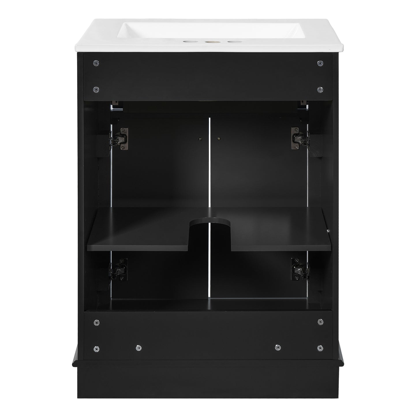 VanityFus 24-in Black Single Sink Bathroom Vanity with Ceramic Top Undermount 2 Soft-Closing Doors 1 Drawer Adjustable Shelves
