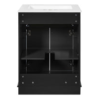 VanityFus 24-in Black Single Sink Bathroom Vanity with Ceramic Top Undermount 2 Soft-Closing Doors 1 Drawer Adjustable Shelves