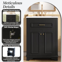 VanityFus 24-in Black Single Sink Bathroom Vanity with Ceramic Top Undermount 2 Soft-Closing Doors 1 Drawer Adjustable Shelves