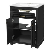 VanityFus 24-in Black Single Sink Bathroom Vanity with Ceramic Top Undermount 2 Soft-Closing Doors 1 Drawer Adjustable Shelves