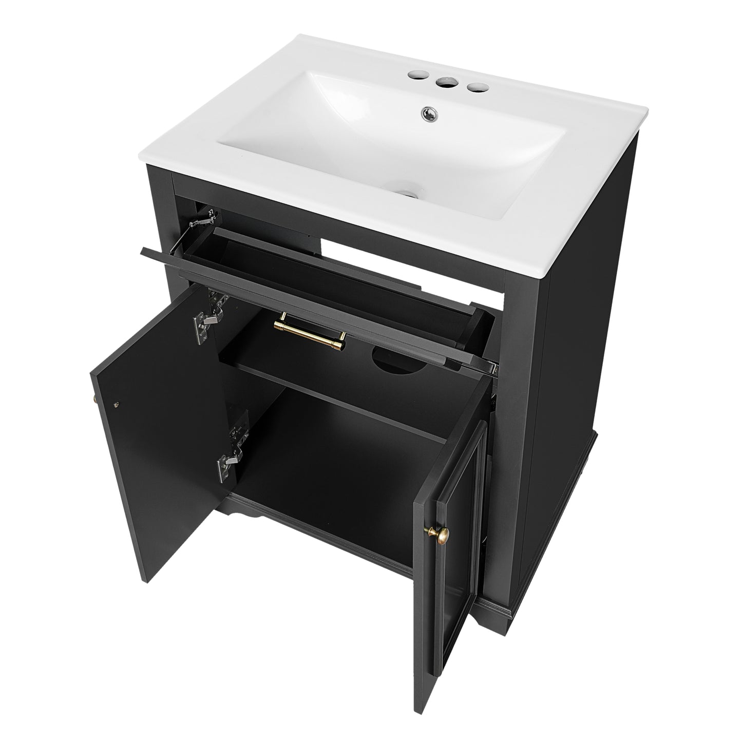 VanityFus 24-in Black Single Sink Bathroom Vanity with Ceramic Top Undermount 2 Soft-Closing Doors 1 Drawer Adjustable Shelves