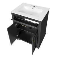 VanityFus 24-in Black Single Sink Bathroom Vanity with Ceramic Top Undermount 2 Soft-Closing Doors 1 Drawer Adjustable Shelves