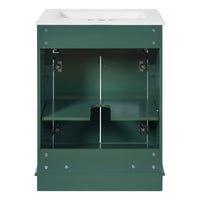 VanityFus 24-in Green Single Sink Bathroom Vanity with Ceramic Top Undermount 2 Soft-Closing Doors 1 Drawer Adjustable Shelves