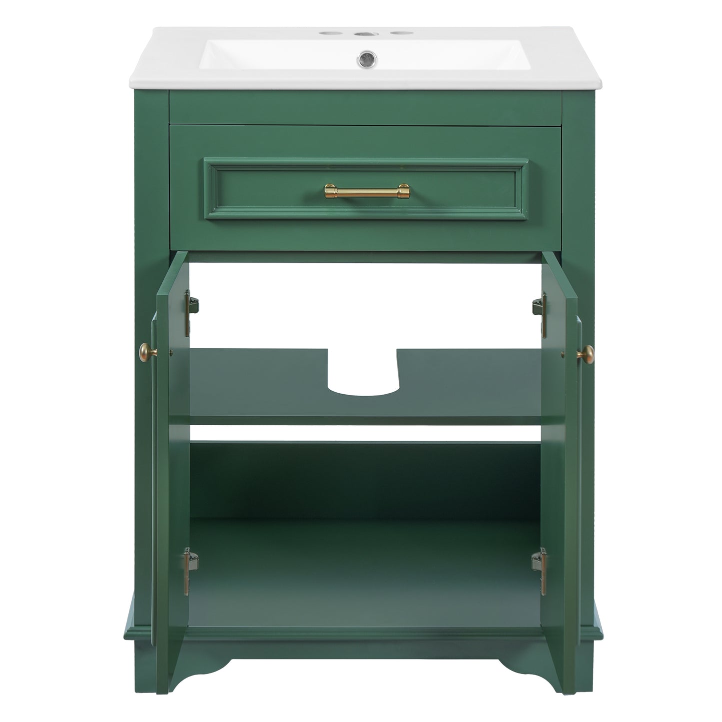 VanityFus 24-in Green Single Sink Bathroom Vanity with Ceramic Top Undermount 2 Soft-Closing Doors 1 Drawer Adjustable Shelves