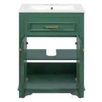 VanityFus 24-in Green Single Sink Bathroom Vanity with Ceramic Top Undermount 2 Soft-Closing Doors 1 Drawer Adjustable Shelves