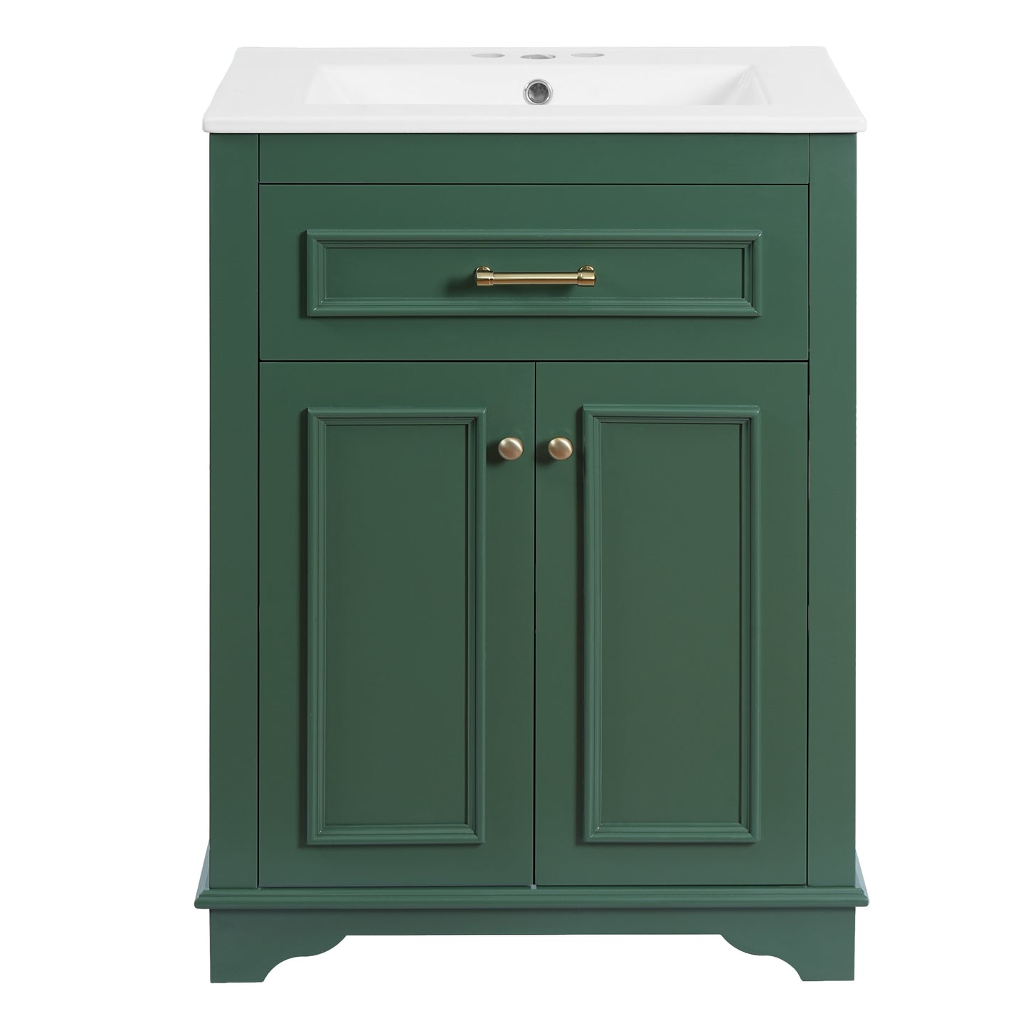 VanityFus 24-in Green Single Sink Bathroom Vanity with Ceramic Top Undermount 2 Soft-Closing Doors 1 Drawer Adjustable Shelves