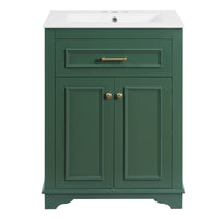 VanityFus 24-in Green Single Sink Bathroom Vanity with Ceramic Top Undermount 2 Soft-Closing Doors 1 Drawer Adjustable Shelves