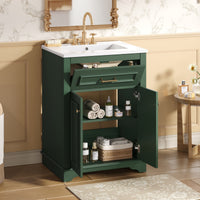 VanityFus 24-in Green Single Sink Bathroom Vanity with Ceramic Top Undermount 2 Soft-Closing Doors 1 Drawer Adjustable Shelves