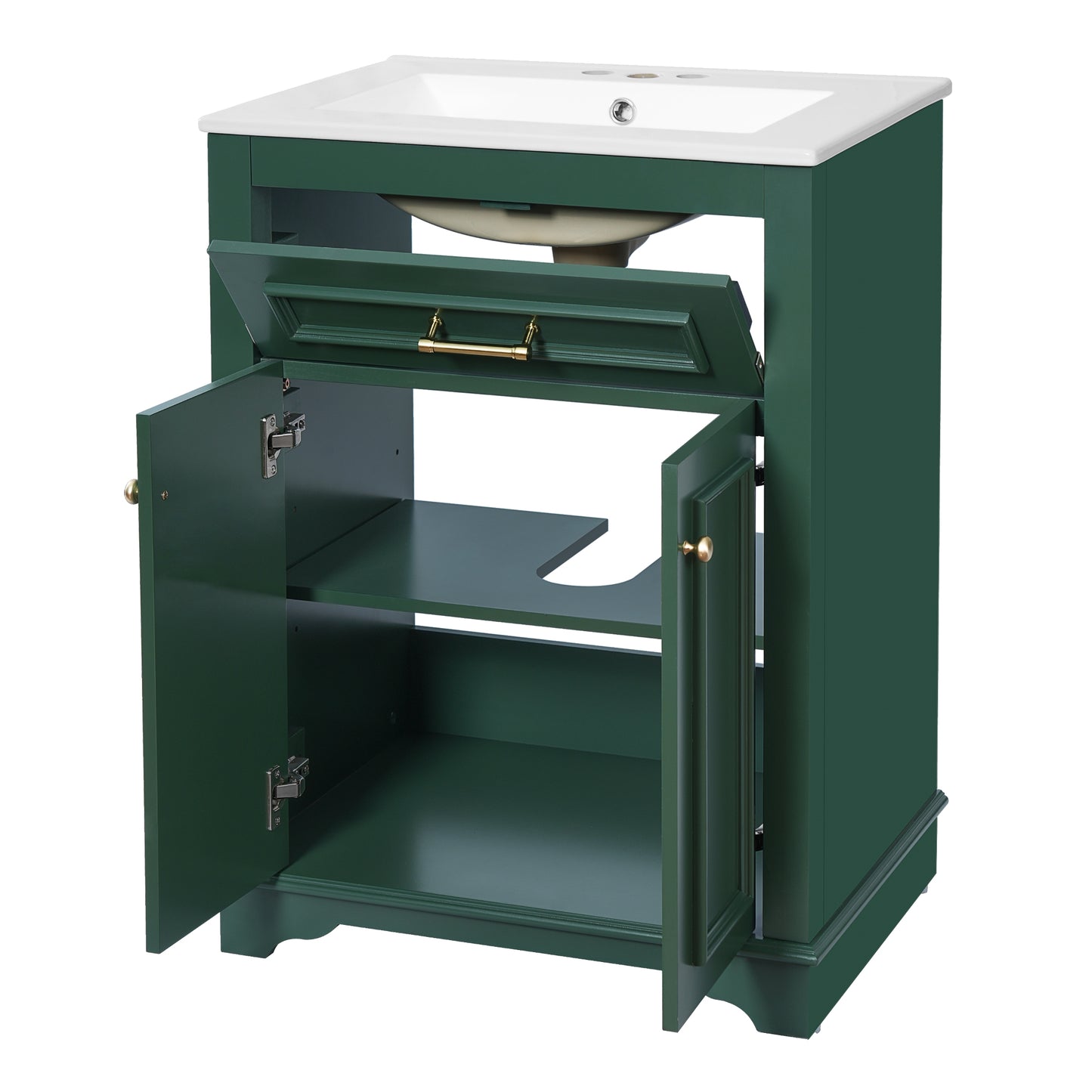 VanityFus 24-in Green Single Sink Bathroom Vanity with Ceramic Top Undermount 2 Soft-Closing Doors 1 Drawer Adjustable Shelves