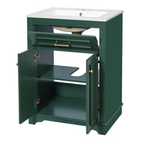 VanityFus 24-in Green Single Sink Bathroom Vanity with Ceramic Top Undermount 2 Soft-Closing Doors 1 Drawer Adjustable Shelves