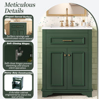 VanityFus 24-in Green Single Sink Bathroom Vanity with Ceramic Top Undermount 2 Soft-Closing Doors 1 Drawer Adjustable Shelves