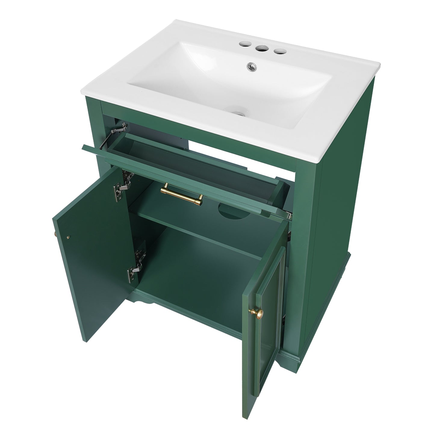 VanityFus 24-in Green Single Sink Bathroom Vanity with Ceramic Top Undermount 2 Soft-Closing Doors 1 Drawer Adjustable Shelves