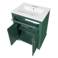 VanityFus 24-in Green Single Sink Bathroom Vanity with Ceramic Top Undermount 2 Soft-Closing Doors 1 Drawer Adjustable Shelves