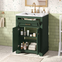 VanityFus 24-in Green Single Sink Bathroom Vanity with Ceramic Top Undermount 2 Soft-Closing Doors 1 Drawer Adjustable Shelves
