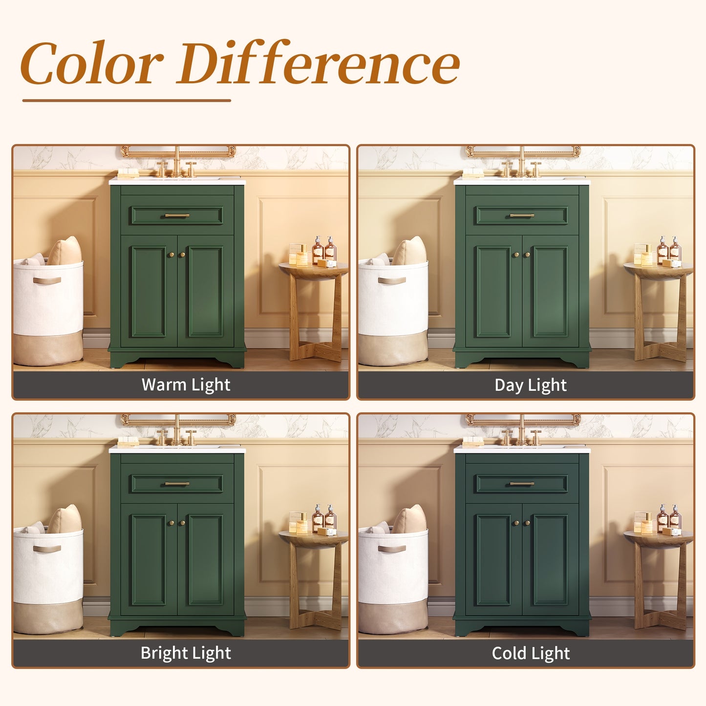 VanityFus 24-in Green Single Sink Bathroom Vanity with Ceramic Top Undermount 2 Soft-Closing Doors 1 Drawer Adjustable Shelves