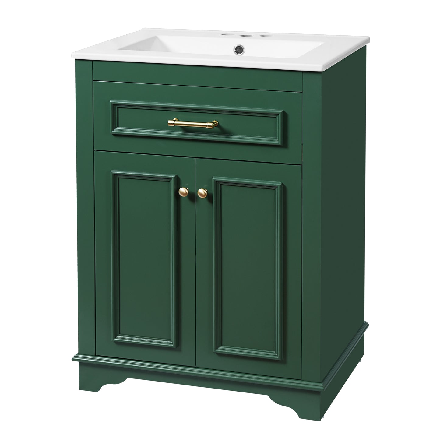 VanityFus 24-in Green Single Sink Bathroom Vanity with Ceramic Top Undermount 2 Soft-Closing Doors 1 Drawer Adjustable Shelves