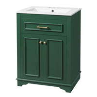 VanityFus 24-in Green Single Sink Bathroom Vanity with Ceramic Top Undermount 2 Soft-Closing Doors 1 Drawer Adjustable Shelves