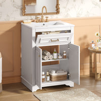 VanityFus 24-in White Single Sink Bathroom Vanity with Ceramic Top Undermount 2 Soft-Closing Doors 1 Drawer Adjustable Shelves