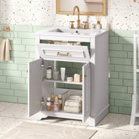 VanityFus 24-in White Single Sink Bathroom Vanity with Ceramic Top Undermount 2 Soft-Closing Doors 1 Drawer Adjustable Shelves